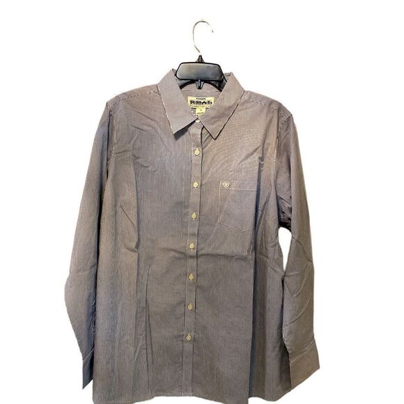 Ariat Real blue white pinstripe buttons pockets 97% cotton 3% spandex brand new - Picture 1 of 6